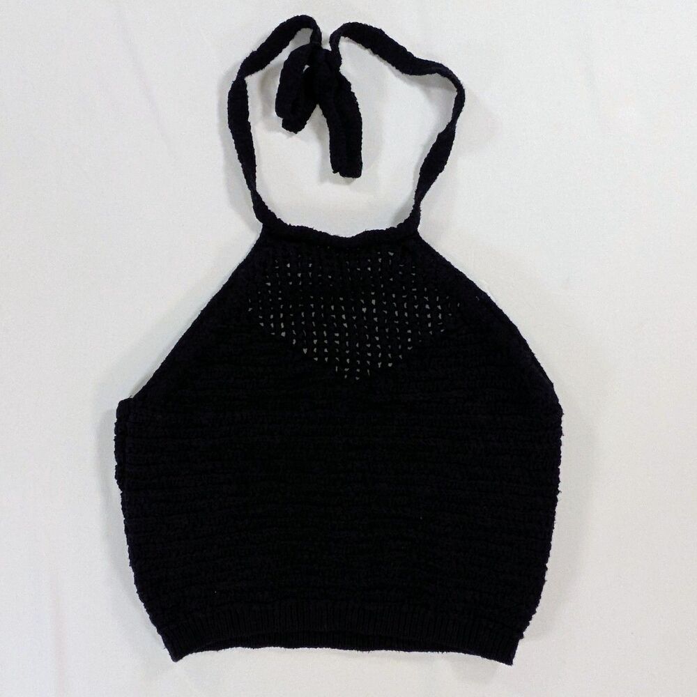 Arizona Jeans Black Crocheted Halter Neck Crop Tank Top Medium
